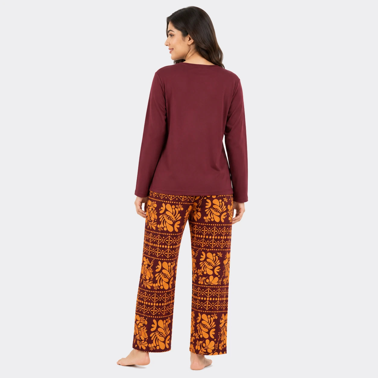 Ethnic Floral Print Nightwear Set – Maroon