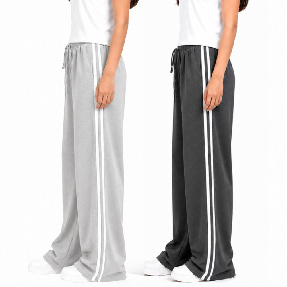 Pack Of 2 Double Side 2 White Stripes Elastic Waist Trouser Soft Jersey Fabric