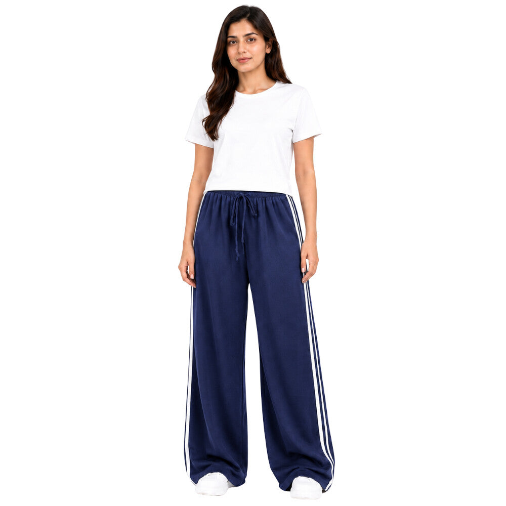 Women's Plain T-Shirt & Double White Stripe Trouser Set