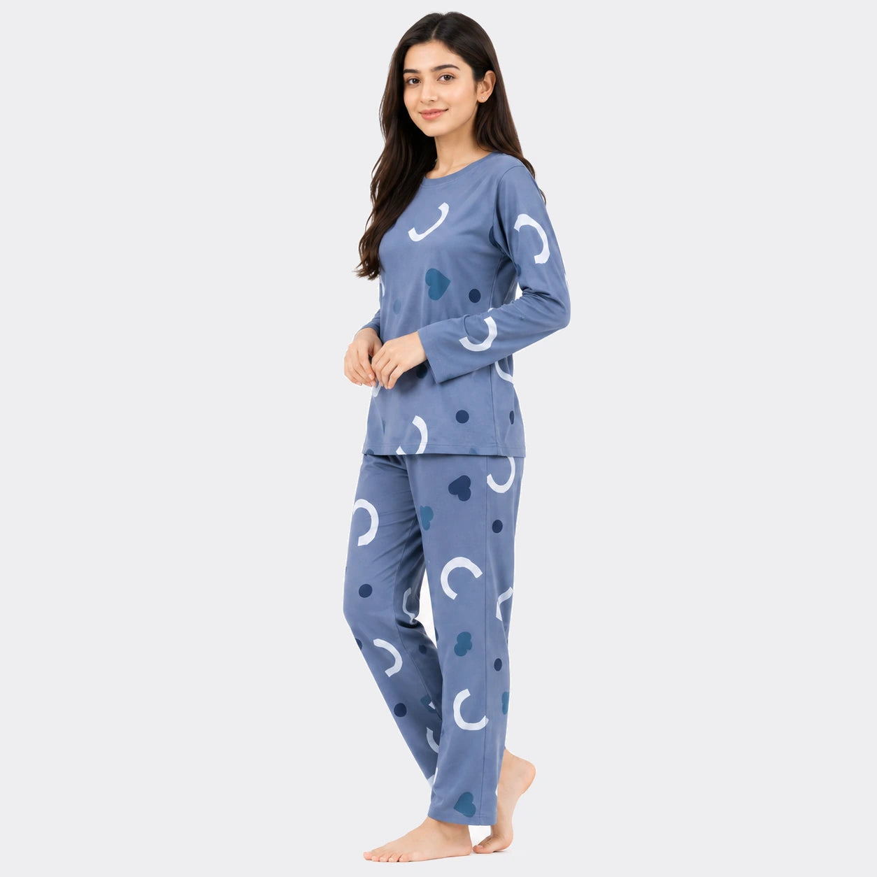 Heart & Arc Print Nightwear Set – Blue