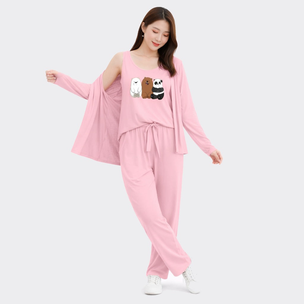 Buy 3 Cute Bears Printed 3 Piece Cotton Night Suit For Women Online Pakistan COD - MK Garments