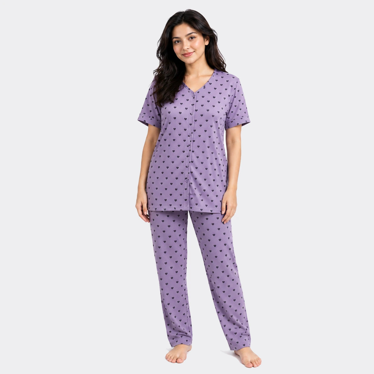 Summer Crinkled Heart Print Pajama Night Set
