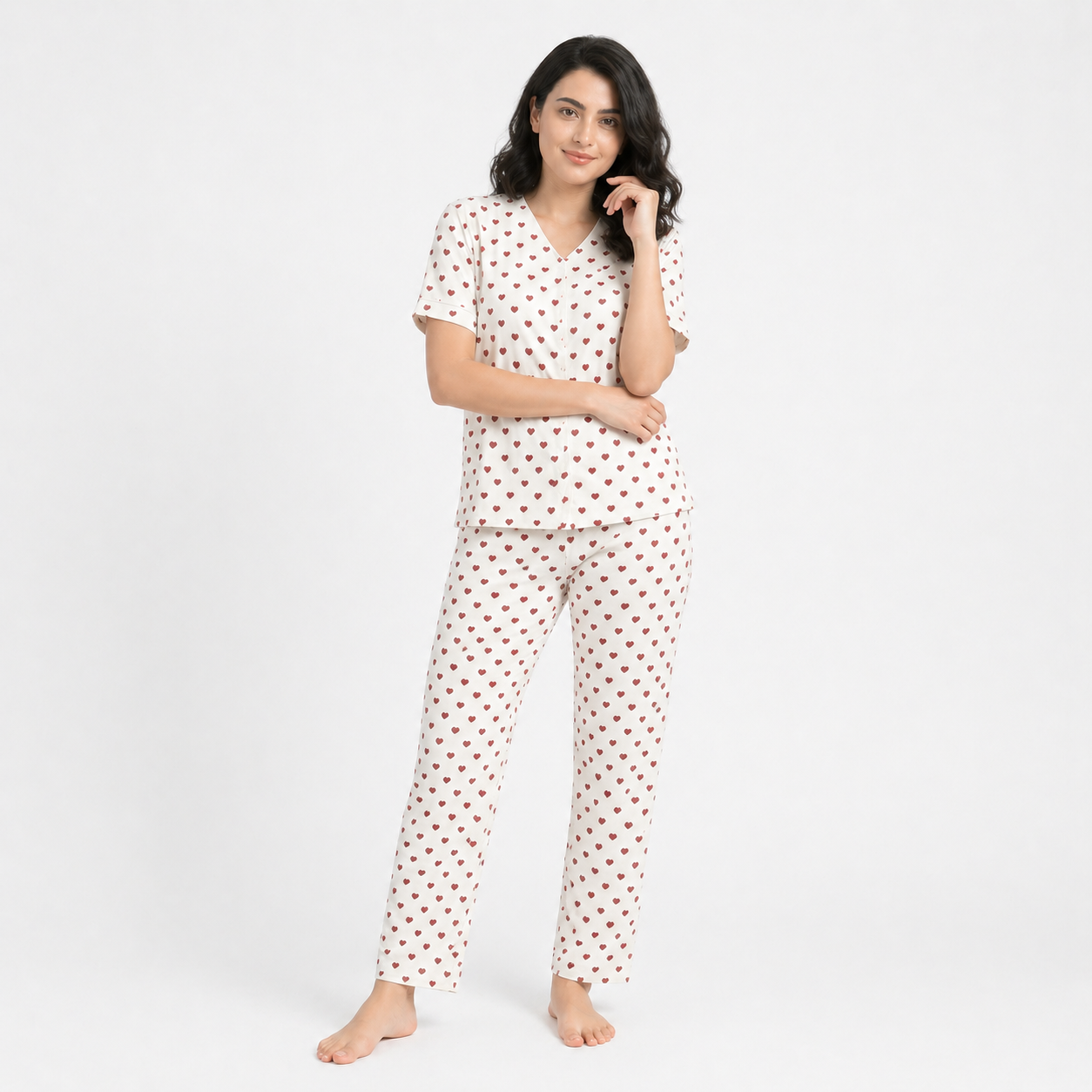 Summer Crinkled Heart Print Pajama Set