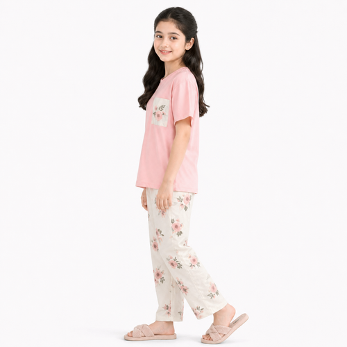 Floral Printed 2 Piece Pj Set For Kids