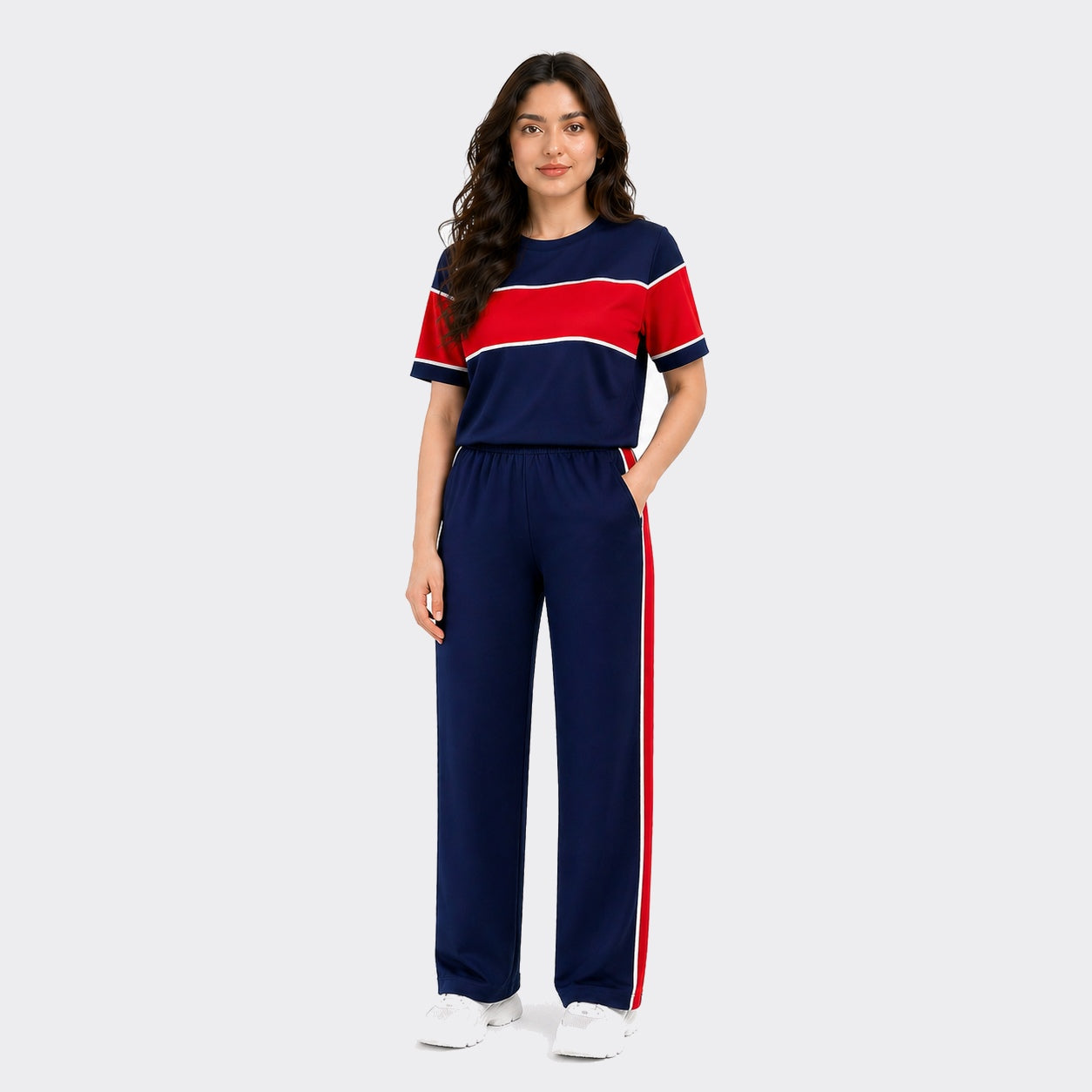 Buy Women Panel Tee Straight Trouser Tracksuit Set Online Pakistan COD - MK Garments