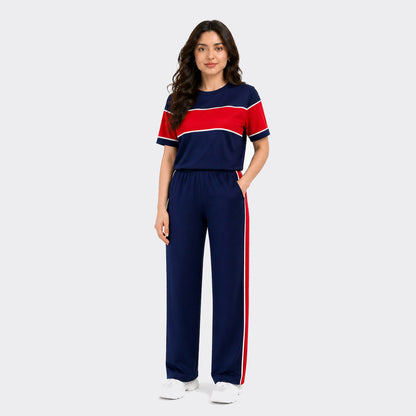 Buy Women Panel Tee Straight Trouser Tracksuit Set Online Pakistan COD - MK Garments