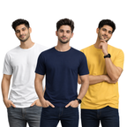 Pack Of 3 Plain Colors Half Sleeves T Shirts For Mens