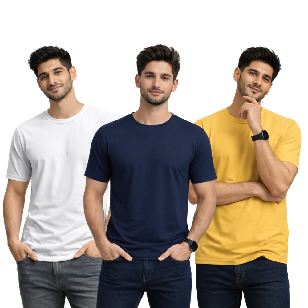 Pack Of 3 Plain Colors Half Sleeves T Shirts For Mens