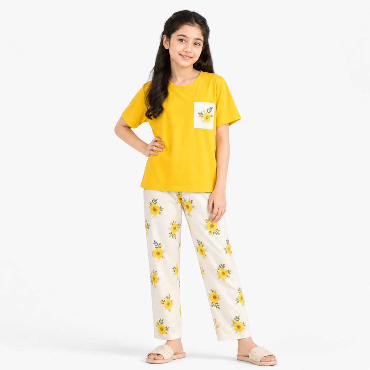 Floral Printed 2 Piece Pj Set For Kids