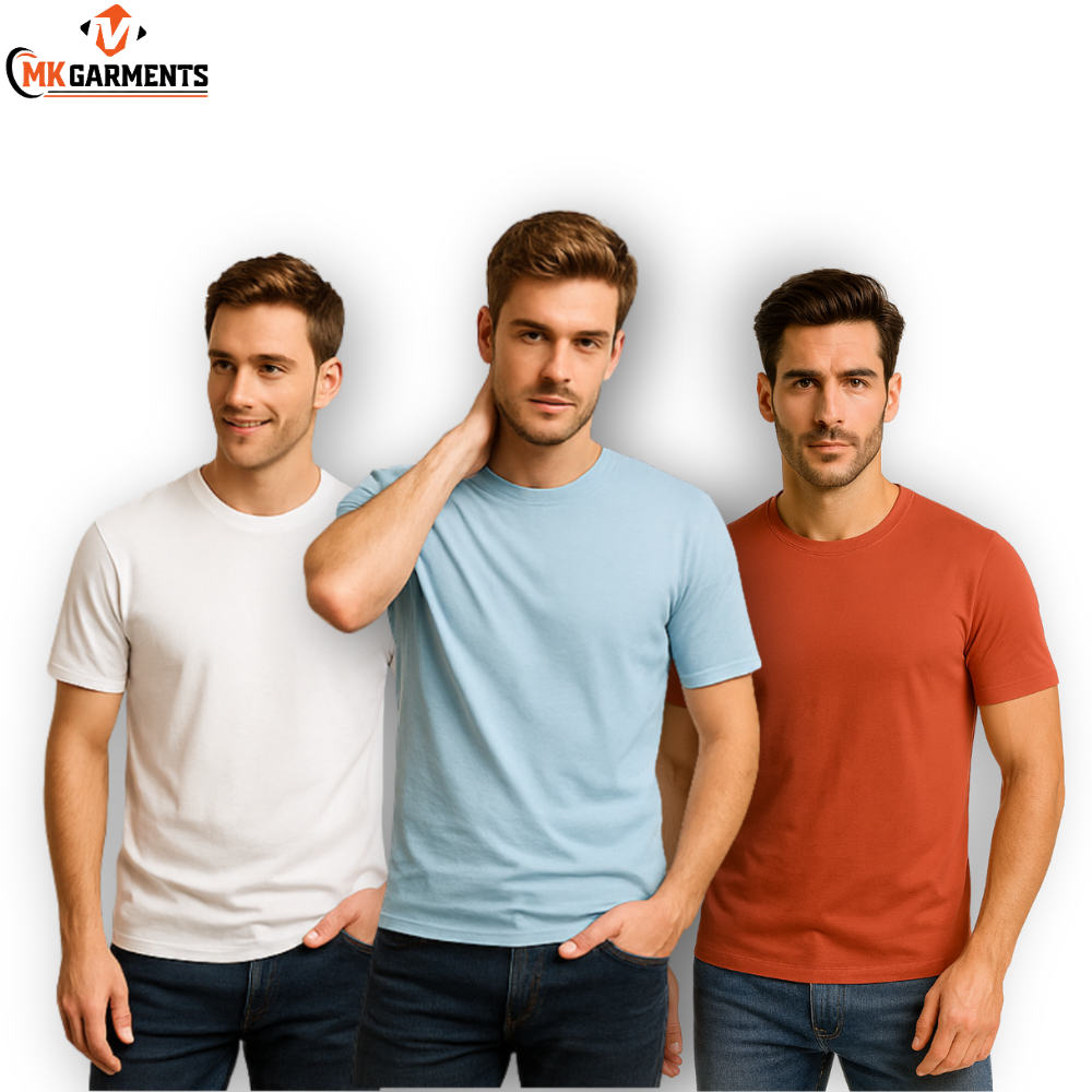 Pack Of 3 Plain Colors Half Sleeves T Shirts For Mens