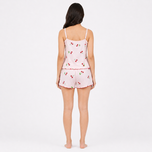 Cherry Print Cami & Shorts 2 Piece Nightwear Set for Women