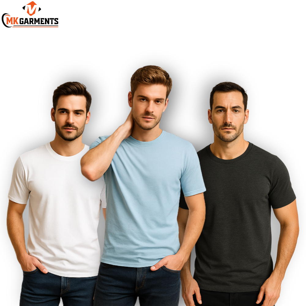 Pack Of 3 Plain Colors Half Sleeves T Shirts For Mens
