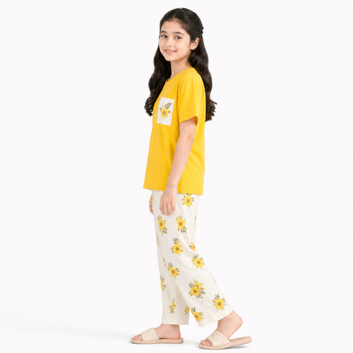 Floral Printed 2 Piece Pj Set For Kids