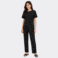 Abstract Grid Print Nightwear Set – Black