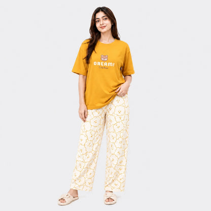 Dream Cute Bear Nightwear Set – Yellow  & White