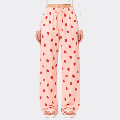 Strawberry Print Cotton Trouser – Pink