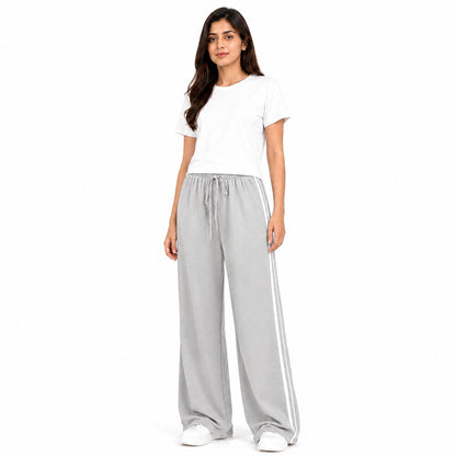 Women's Plain T-Shirt & Double White Stripe Trouser Set