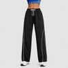 Women's High-Waist Contrast Stripe Wide-Leg Terry Track Pants