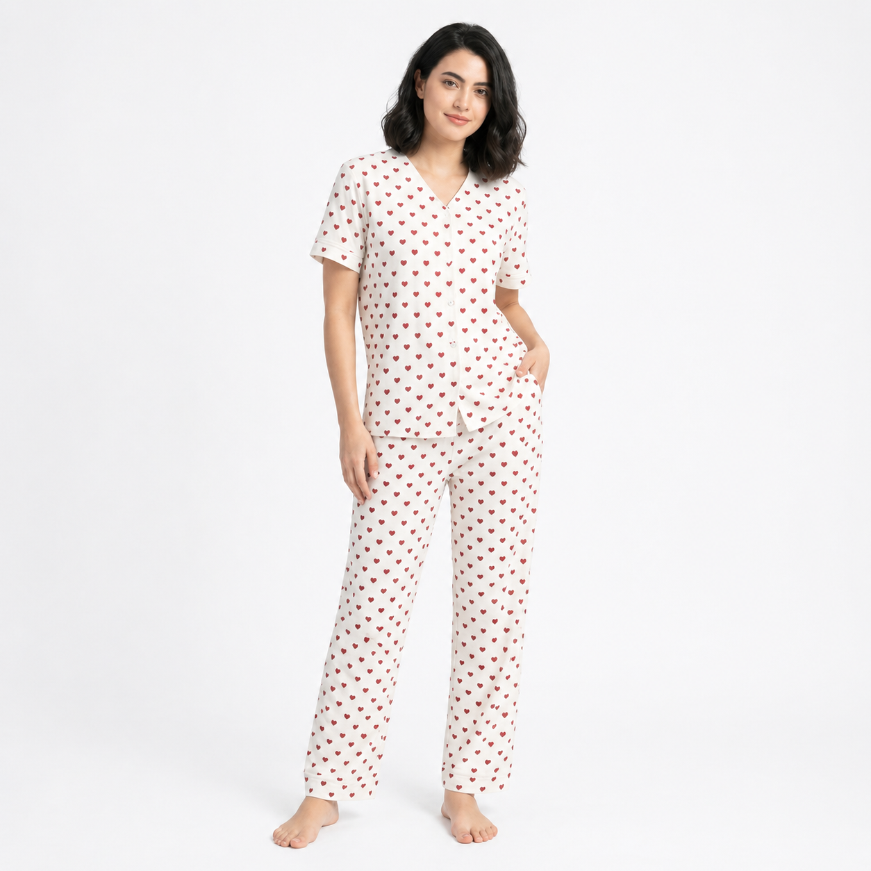 Summer Crinkled Heart Print Pajama Set