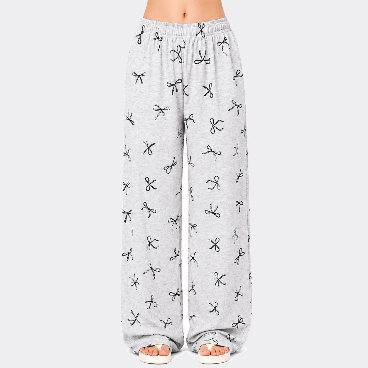 Bow Print Relaxed Soft Cotton Trouser – Grey