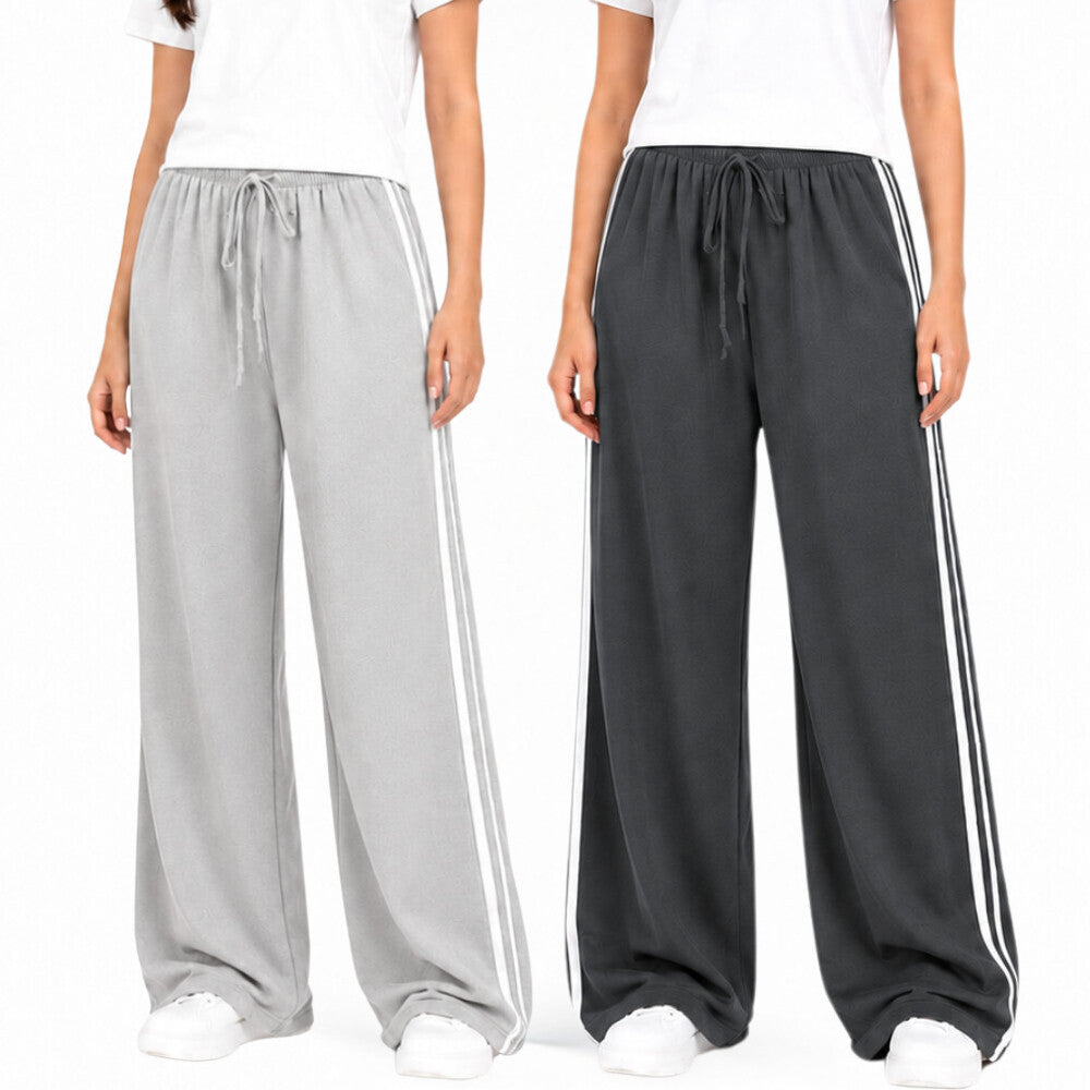 Pack Of 2 Double Side 2 White Stripes Elastic Waist Trouser Soft Jersey Fabric