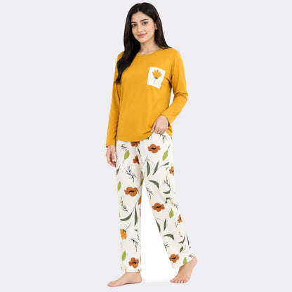 Floral Trouser Nightwear Set – Yellow & White