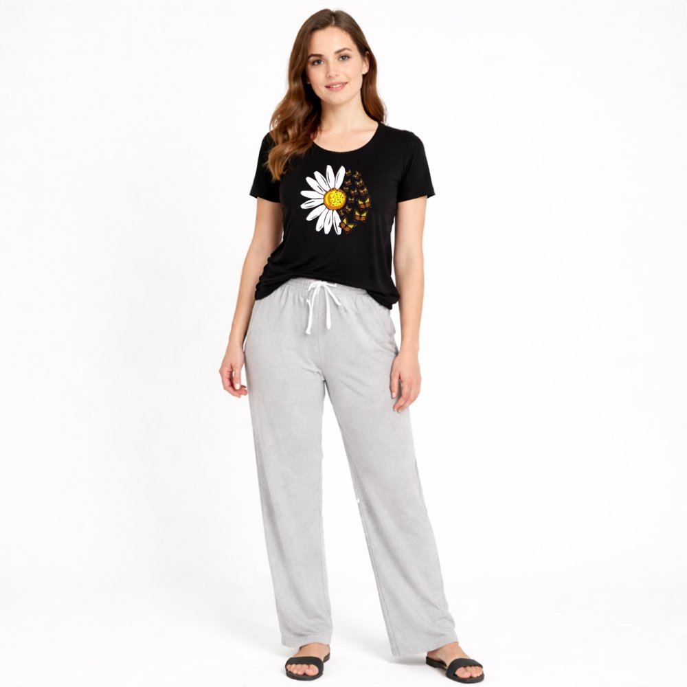 Women's Sunflower Print Night Suit – T-Shirt & Trouser Set
