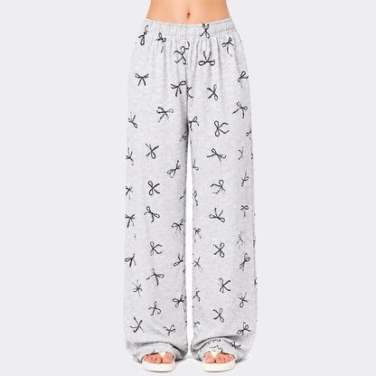 Bow Print Relaxed Soft Cotton Trouser – Grey