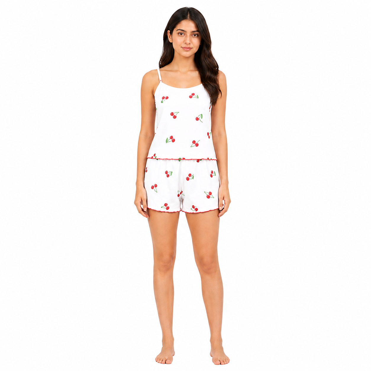 Cherry Print Cami & Shorts 2 Piece Nightwear Set for Women