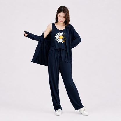 Buy Women Sunflower Printed 3 Piece Cotton Pajama Night Suit Online Pakistan COD - MK Garments