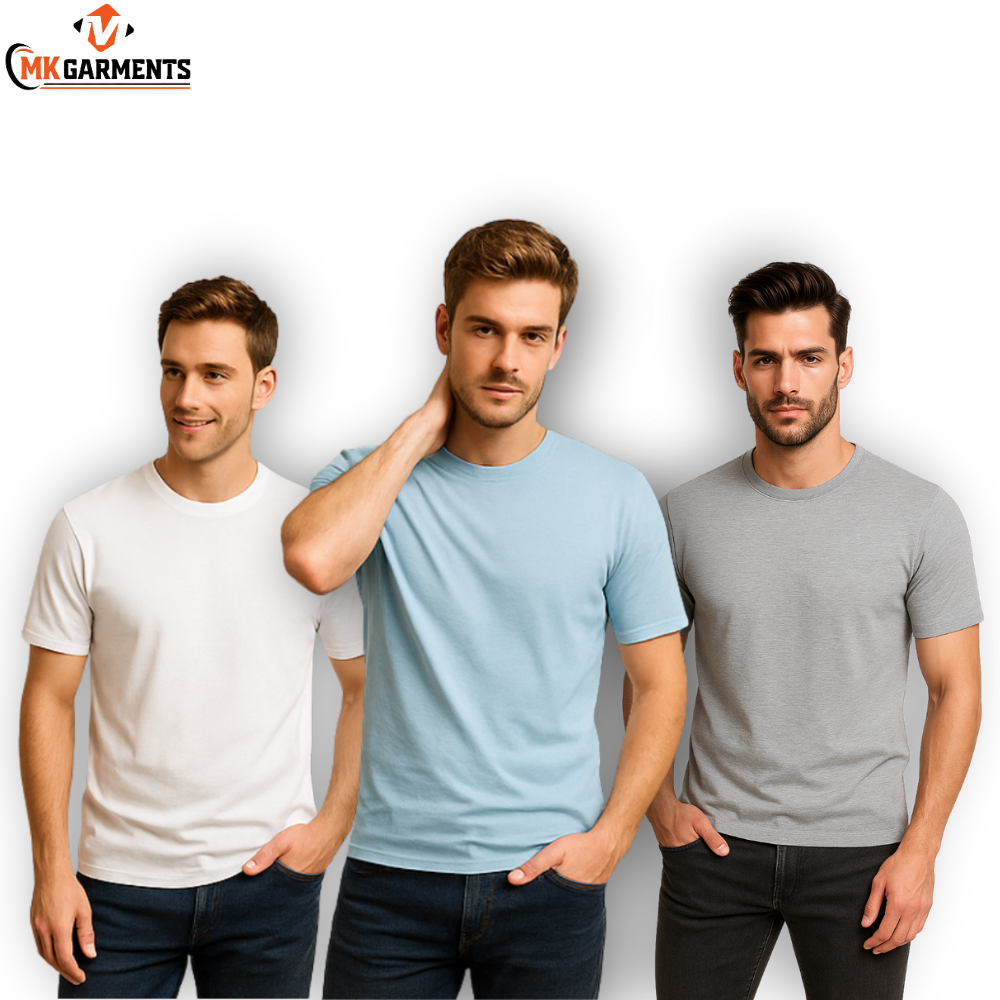 Pack Of 3 Plain Colors Half Sleeves T Shirts For Mens