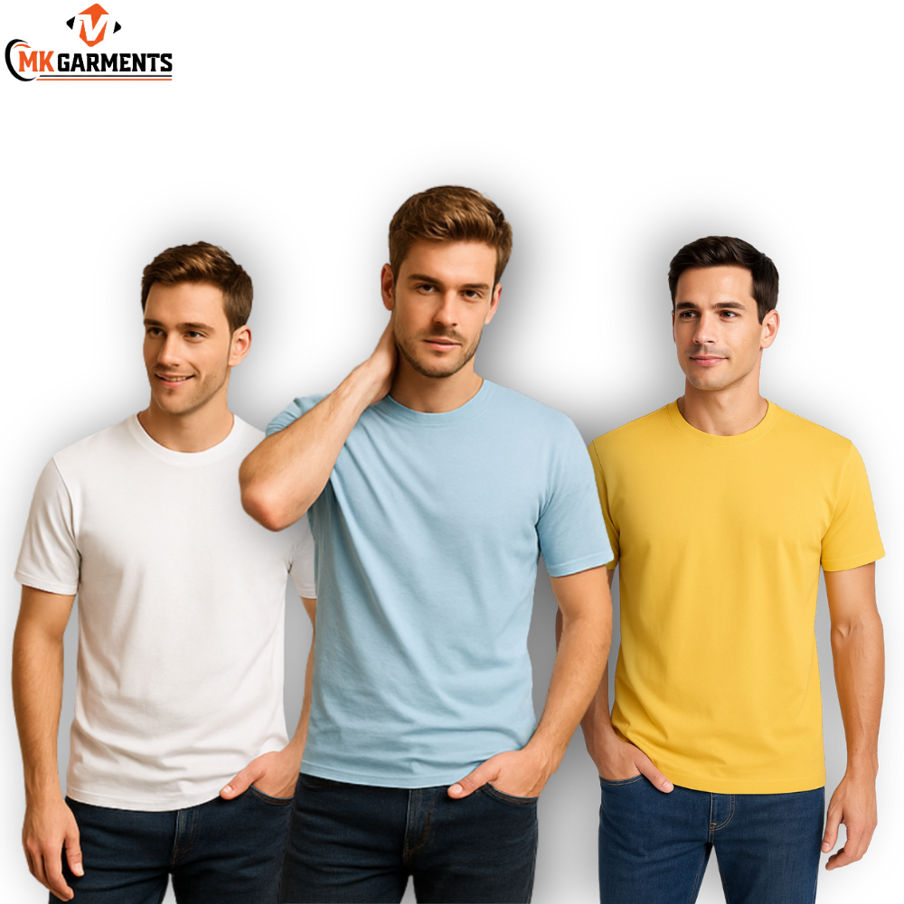 Pack Of 3 Plain Colors Half Sleeves T Shirts For Mens