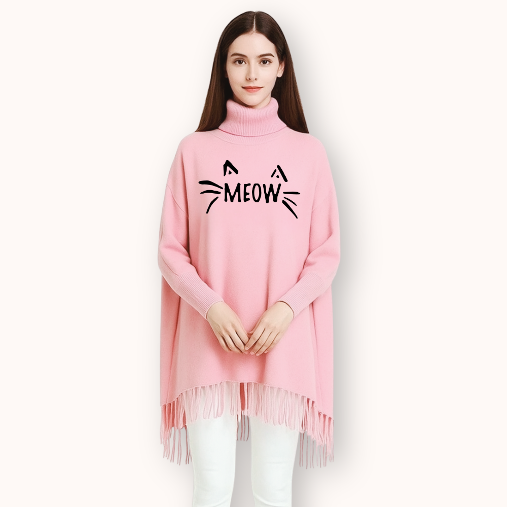 MK Garments - Meow Printed Winter Collection Woman's Fleece Shoal Poncho For Girls