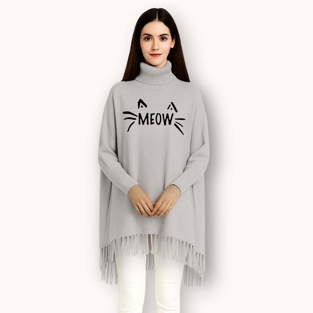 MK Garments - Meow Printed Winter Collection Woman's Fleece Shoal Poncho For Girls