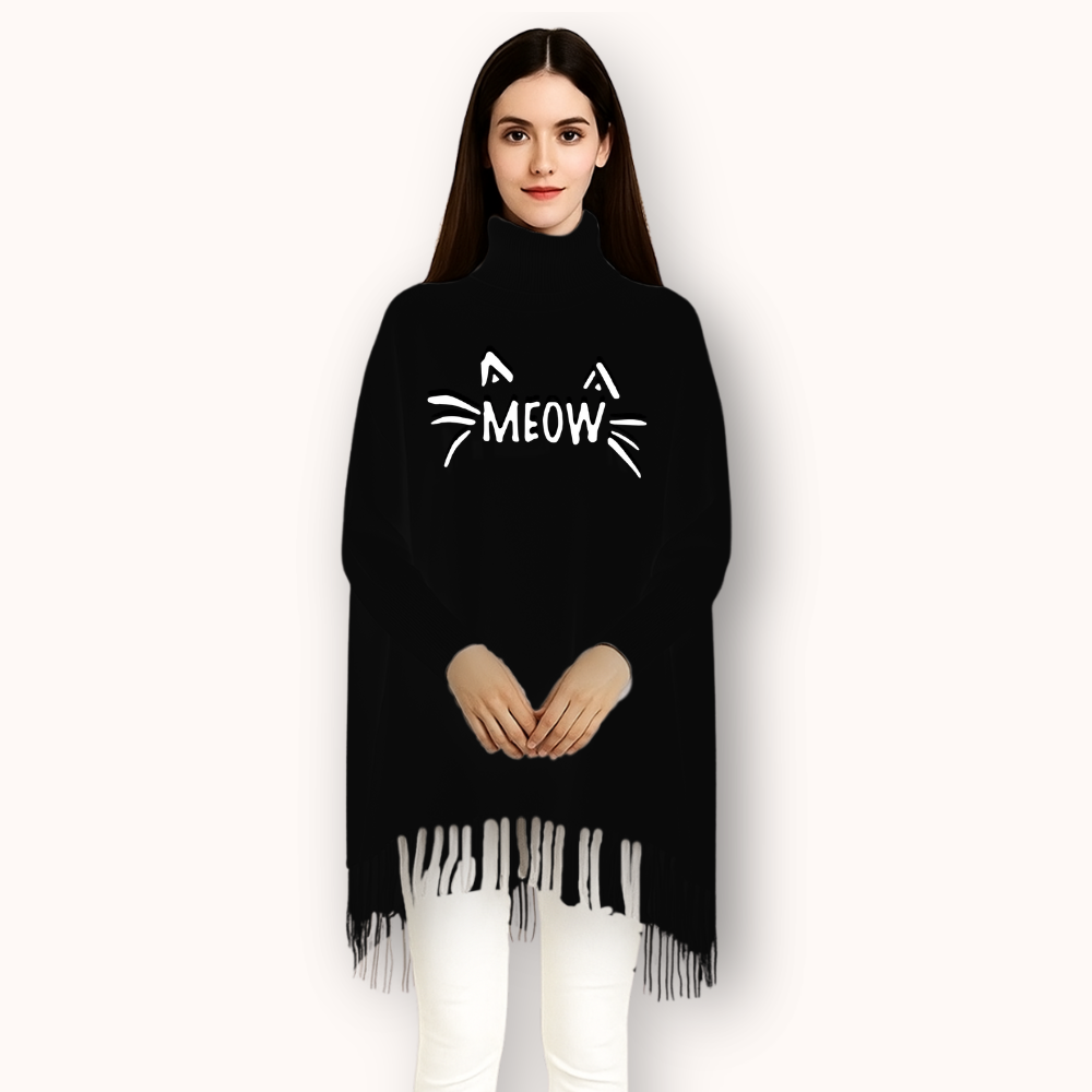 MK Garments - Meow Printed Winter Collection Woman's Fleece Shoal Poncho For Girls