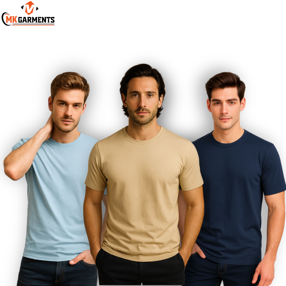 Pack Of 3 Plain Colors Half Sleeves T Shirts For Mens