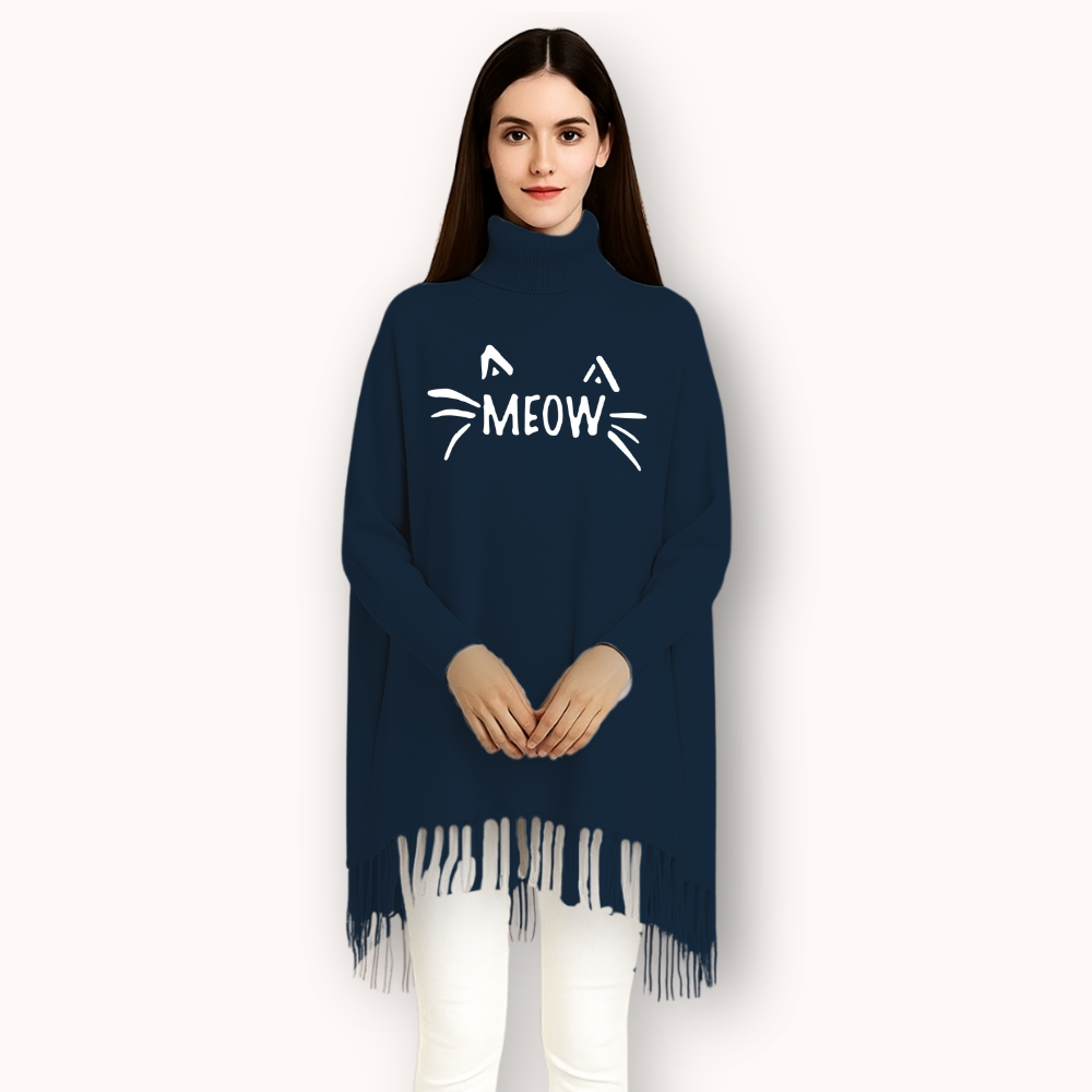 MK Garments - Meow Printed Winter Collection Woman's Fleece Shoal Poncho For Girls