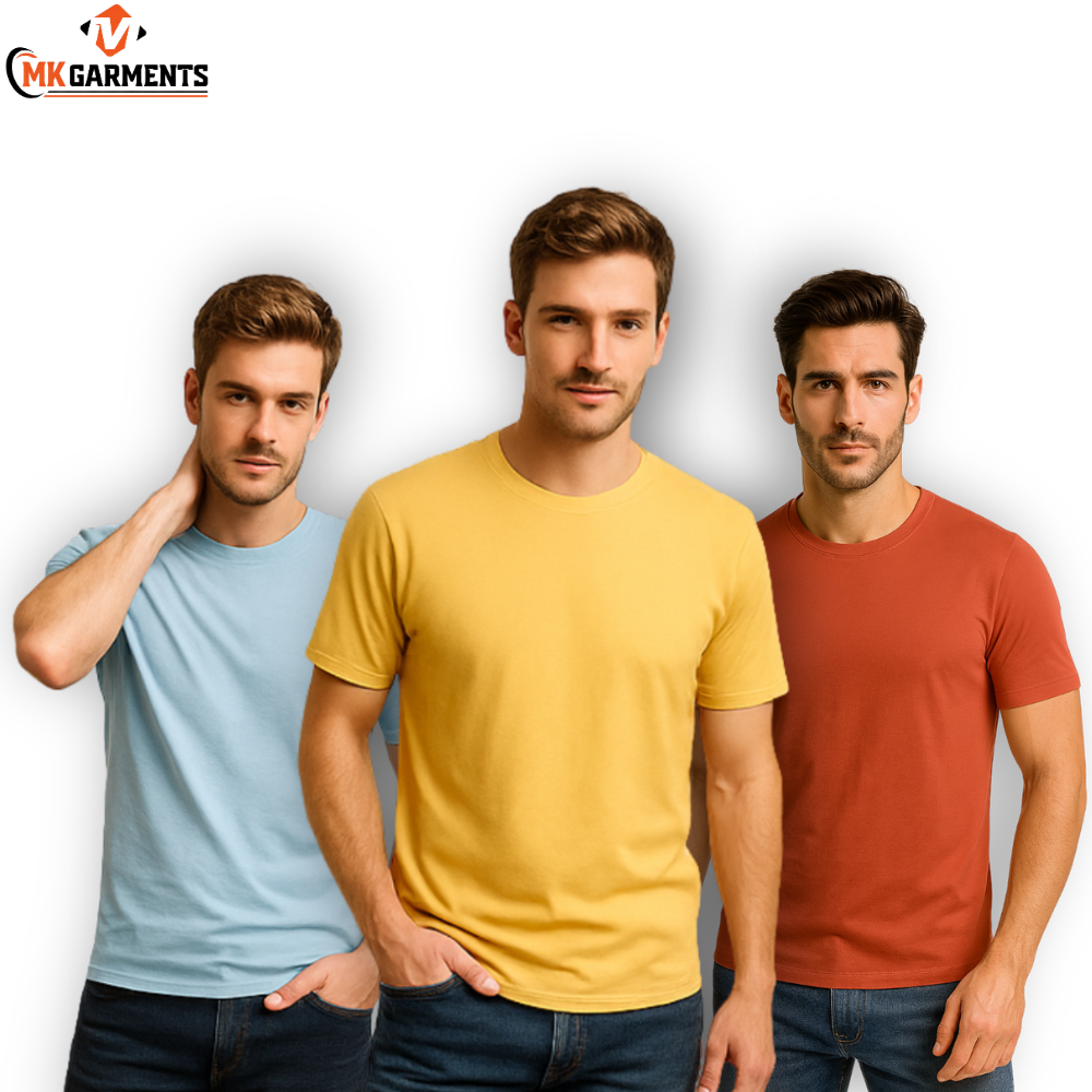 Pack Of 3 Plain Colors Half Sleeves T Shirts For Mens
