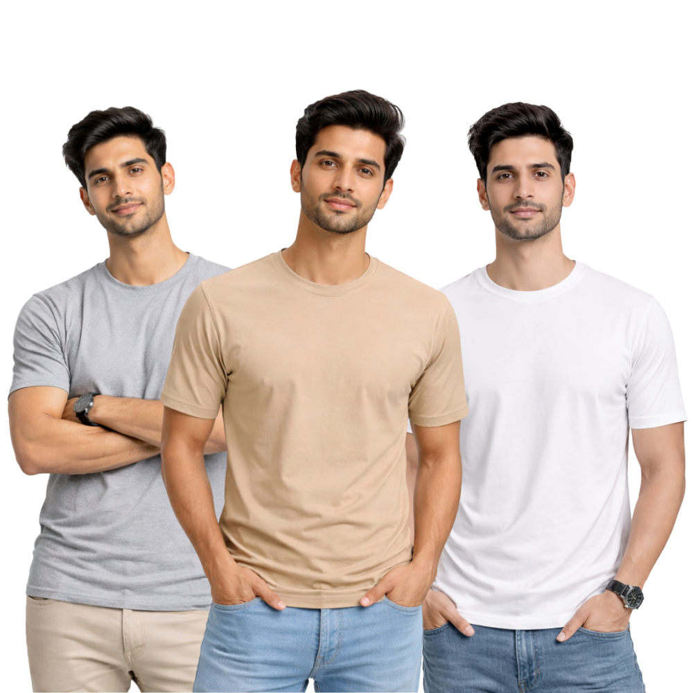 Pack Of 3 Plain Colors Half Sleeves T Shirts For Mens