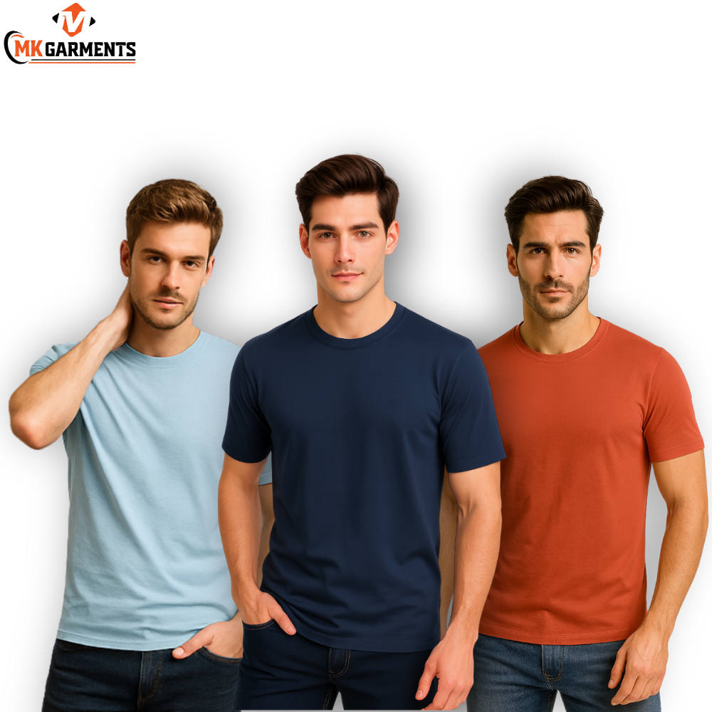 Pack Of 3 Plain Colors Half Sleeves T Shirts For Mens