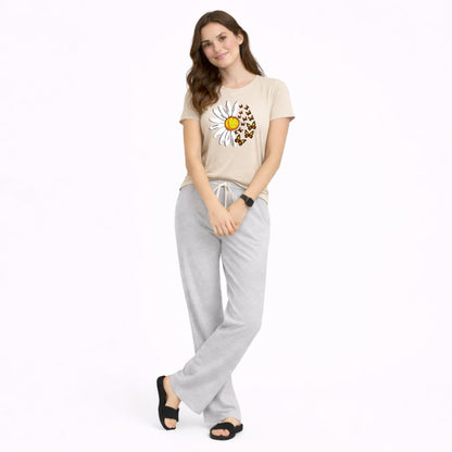 Women's Sunflower Print Night Suit – T-Shirt & Trouser Set