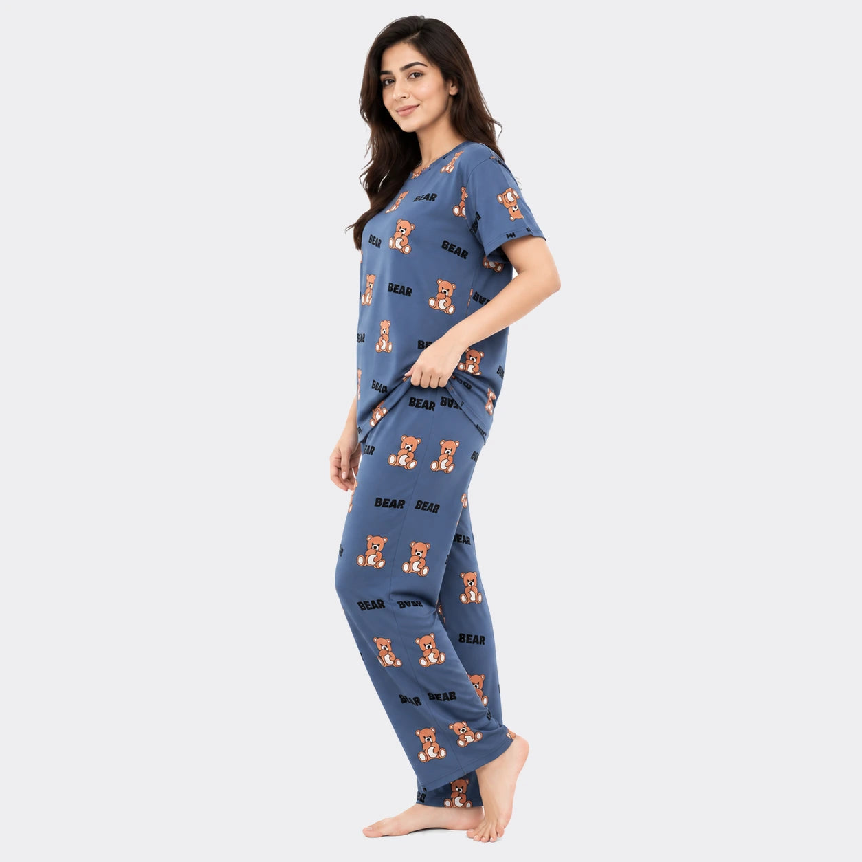 Teddy Bear Print Nightwear Set Blue