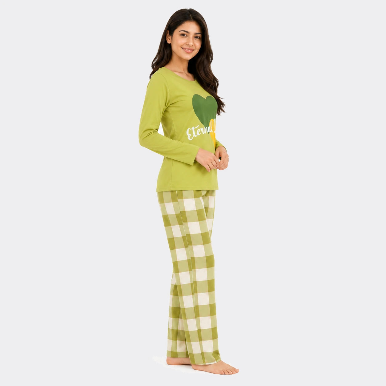 Eternal Love Graphic Nightwear Set – Olive Green