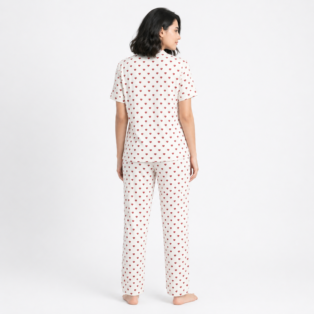 Summer Crinkled Heart Print Pajama Set