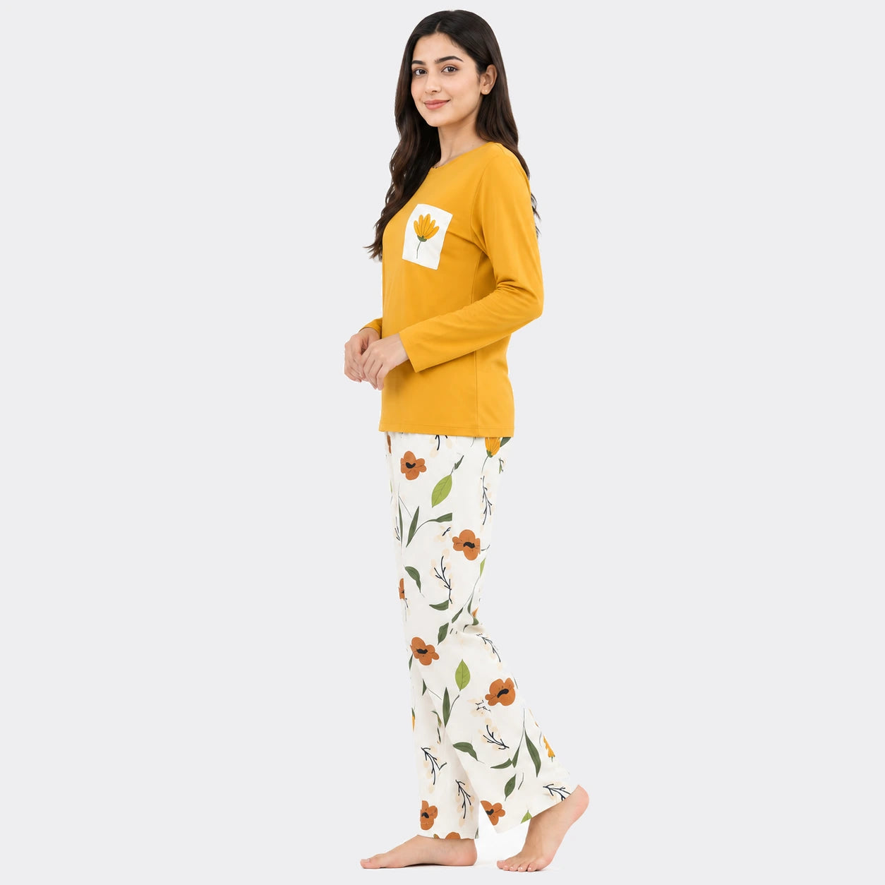 Floral Trouser Nightwear Set – Yellow & White
