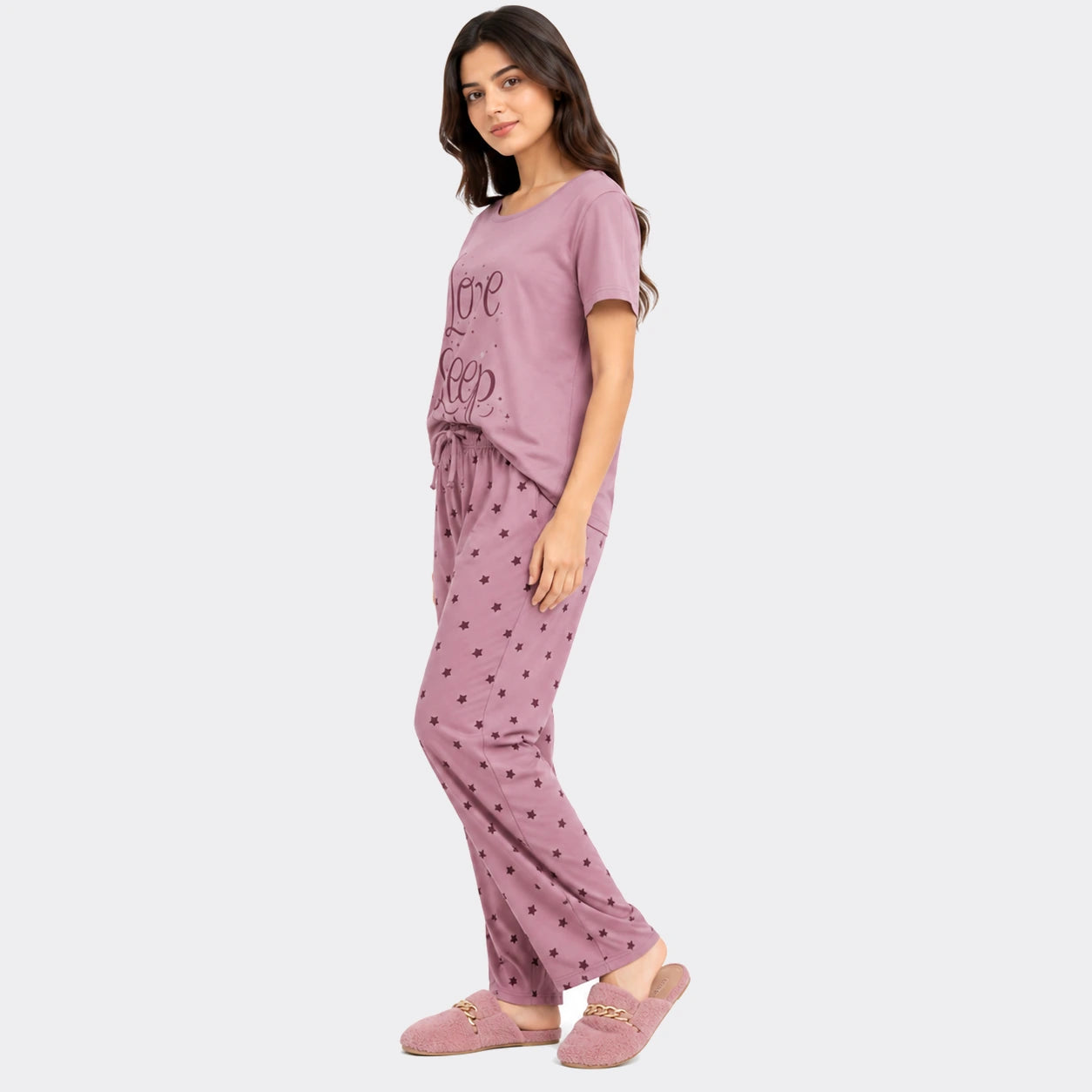 Love Sleep Star Print Nightwear Set – Mauve Pink
