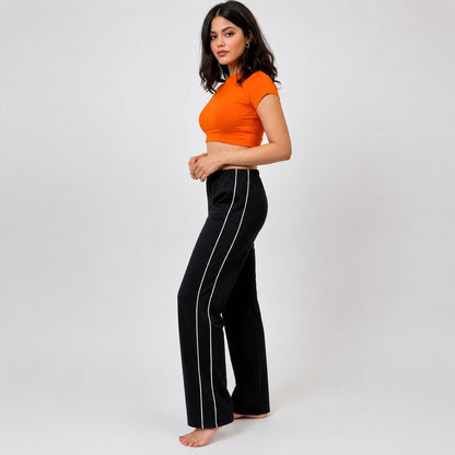 Double Stripe Wide-Leg Cotton Jersey Trouser