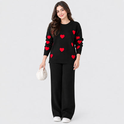 Heart Printed Warm Winter Fleece Co-Ord Set