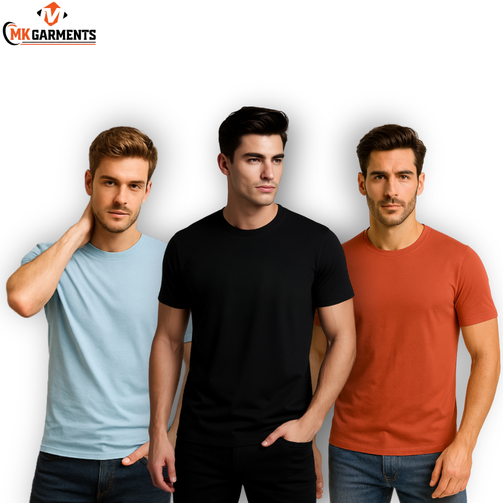 Pack Of 3 Plain Colors Half Sleeves T Shirts For Mens