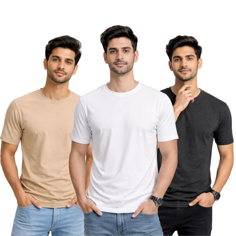 Pack Of 3 Plain Colors Half Sleeves T Shirts For Mens